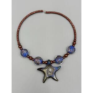 Starfish Shaped Pendant Necklace W/ Brown Colored Beads